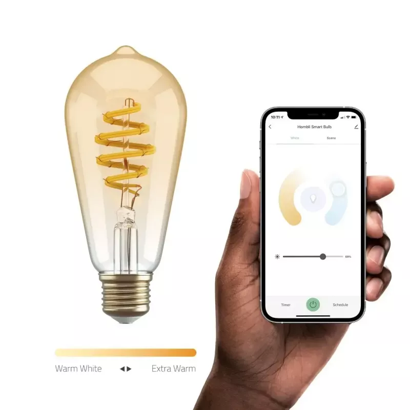Smart bulb Hombli HBEB-0212 Wi‑Fi 5.5 W, zelta, A–G energoefektivitātes klase, Ø61×142 mm