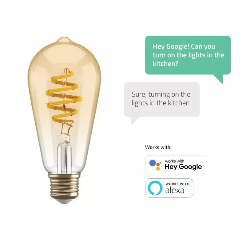 Smart bulb Hombli HBEB-0212 Wi‑Fi 5.5 W, zelta, A–G energoefektivitātes klase, Ø61×142 mm
