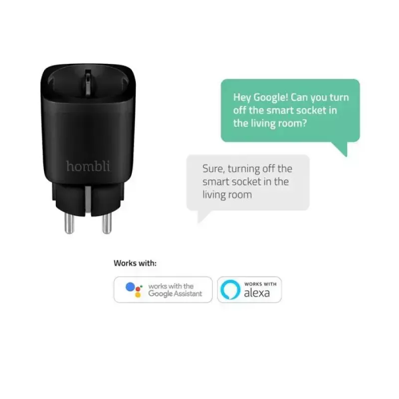 Viedā kontaktligzda Avanca International BV Hombli Smart Socket EU melna — Wi‑Fi, 220–250 V, 3,68 kW, iekštelpām, plastmasa