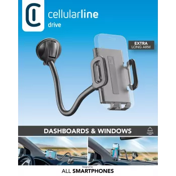 Sourcing Cellularline Hug Flexi XL universāls pasīvais turētājs ar piesūcekni mobilajiem tālruņiem, melns/pelēks