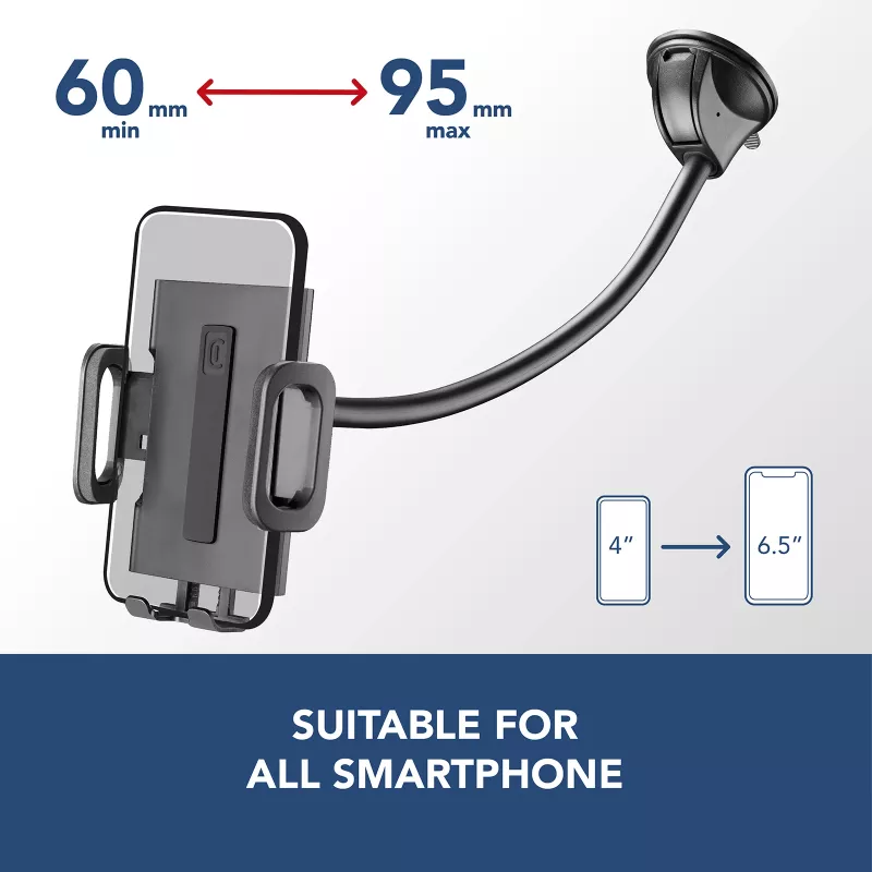Sourcing Cellularline Hug Flexi XL universāls pasīvais turētājs ar piesūcekni mobilajiem tālruņiem, melns/pelēks