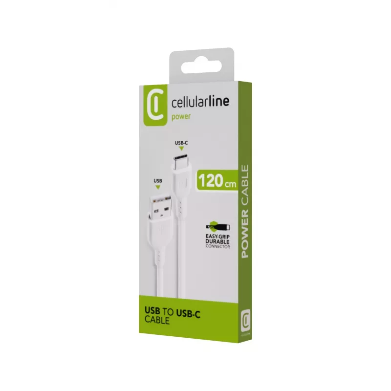 Strāvas kabelis Cellularline 120cm USB-C USB A vīrišķais balts