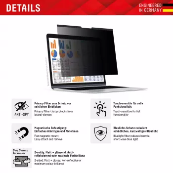 Displex PRIVACY SAFE magnētiskais divpusējais privātuma filtrs MacBook Air 15 collām, matēts, 5H