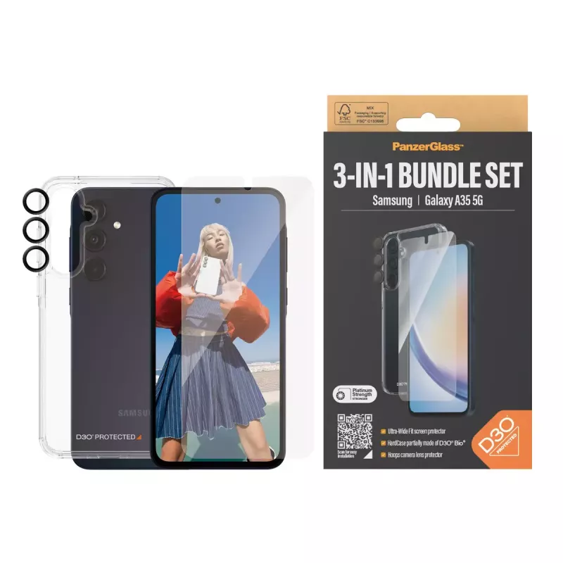PanzerGlass ® 3-in-1 aizsardzības komplekts Samsung Galaxy A35 5G | Ultra-Wide Fit ar EasyAligner