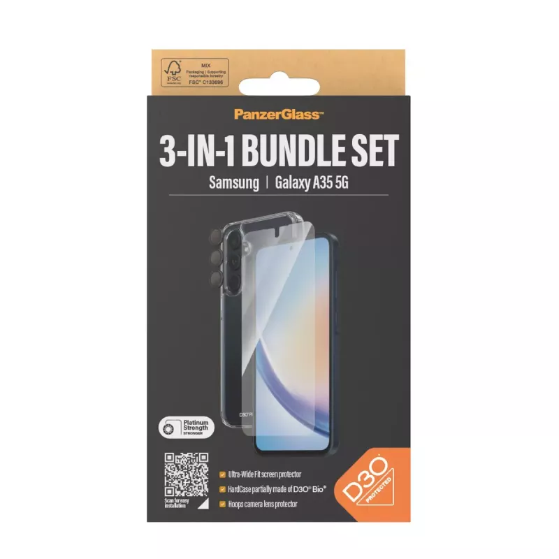 PanzerGlass ® 3-in-1 aizsardzības komplekts Samsung Galaxy A35 5G | Ultra-Wide Fit ar EasyAligner