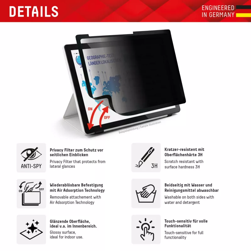 Displex TABLET PRIVACY SAFE noņemams 2-virzienu privātuma filtrs iPad Pro 11 inch (2025/2024)