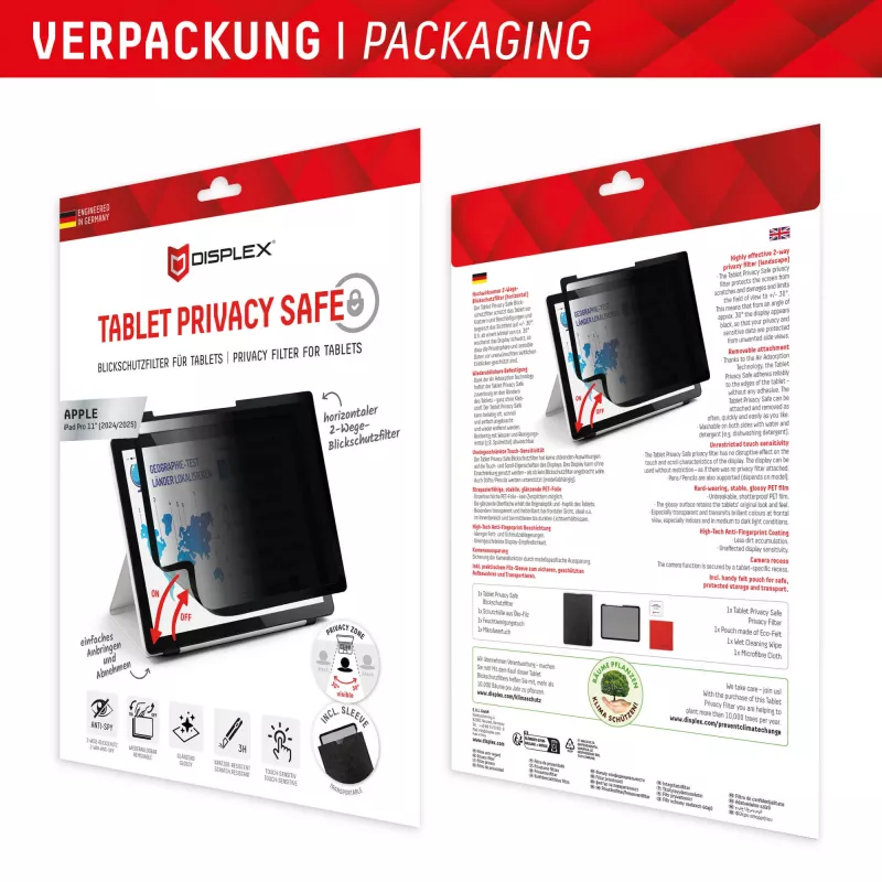 Displex TABLET PRIVACY SAFE noņemams 2-virzienu privātuma filtrs iPad Pro 11 inch (2025/2024)