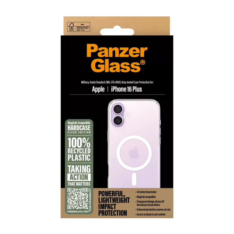 Cover PanzerGlass HardCase Transparent w. balta MagSafe iPhone 16 Plus
