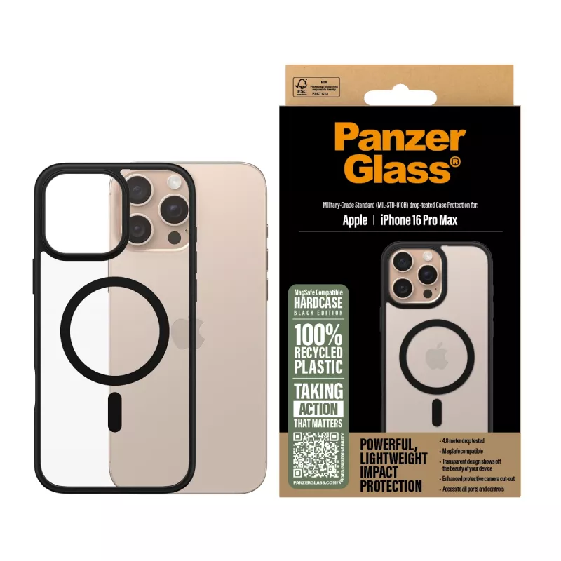 PanzerGlass ® HardCase caurspīdīgs ar melnu MagSafe rāmi iPhone 16 Pro Max