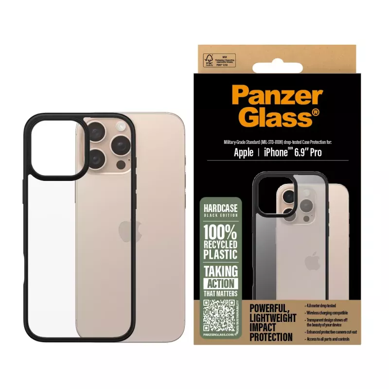 PanzerGlass ® HardCase caurspīdīgs ar melnu rāmi iPhone 16 Pro Max