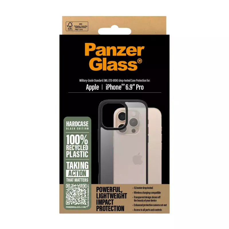 PanzerGlass ® HardCase caurspīdīgs ar melnu rāmi iPhone 16 Pro Max
