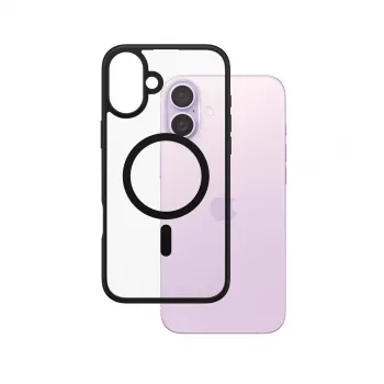 PanzerGlass ® HardCase Transparent w. Melns MagSafe & Frame iPhone 16 Plus