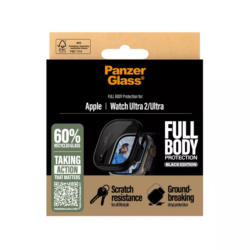 PanzerGlass ® Case Full Body Melns Apple Watch Ultra 3 | Ultra 2 | Ultra | 49mm