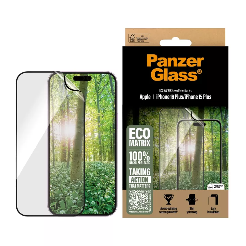 PanzerGlass ® ECO MATRIX ekrāna aizsargs iPhone 16 Plus | 15 Plus | Ultra-Wide Fit