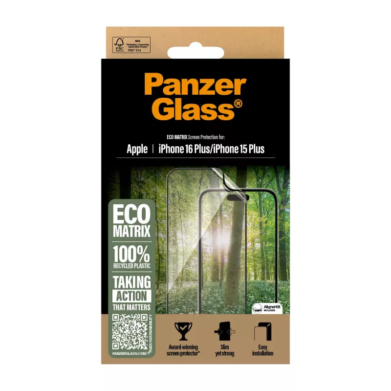 PanzerGlass ® ECO MATRIX ekrāna aizsargs iPhone 16 Plus | 15 Plus | Ultra-Wide Fit