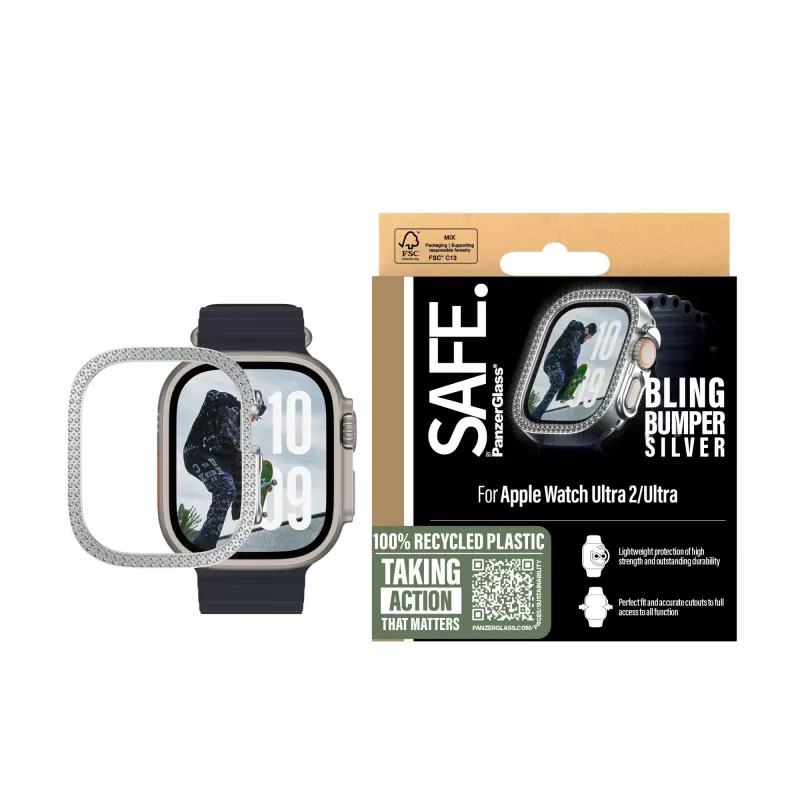 PanzerGlass SAFE. by ® Bling Bumper Silver Apple Watch Ultra 3 | Ultra 2 | Ultra | 49mm