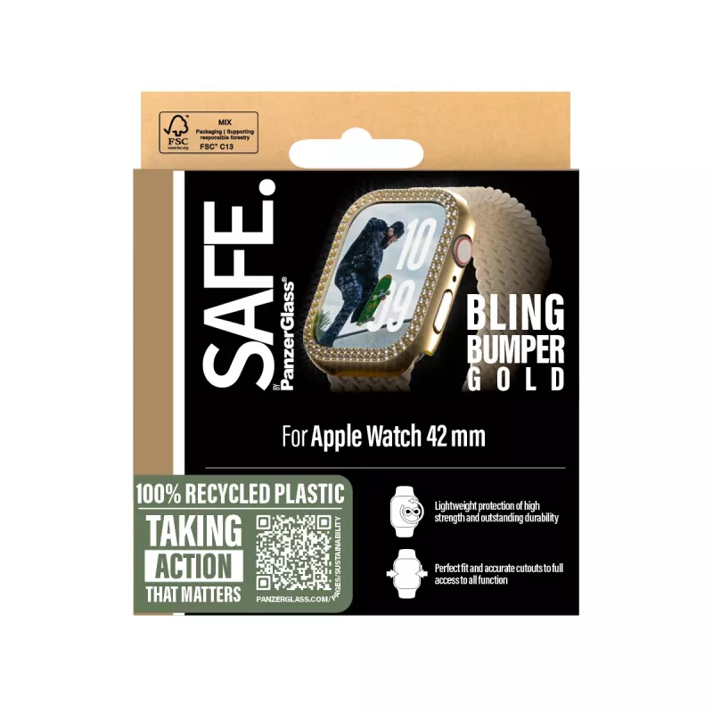 PanzerGlass SAFE. by ® Bling Bumper Gold Apple Watch Series 10 42mm Transparent