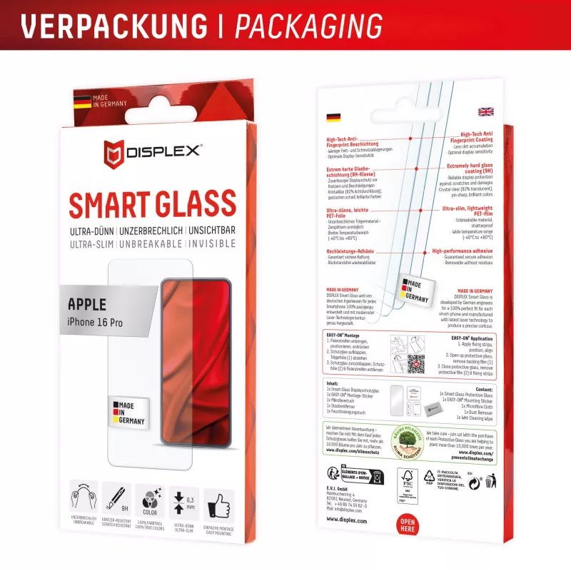 Displex Smart Glass (9H) priekš Apple iPhone 16 Pro, montāžas uzlīme, neplīstošs