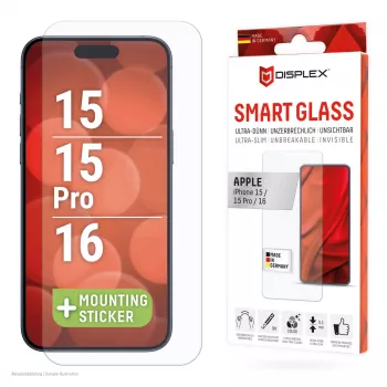 Displex Smart Glass (9H) Apple iPhone 15/15 Pro/16, montāžas uzlīme, neplīstošs