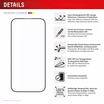 Displex Premium Anti-Reflex ekrāna aizsargs (pretatstarojošs pilna pārklājuma, 10H) Apple iPhone 16 Pro Max, Eco montāžas rāmis, pilns pārklājums