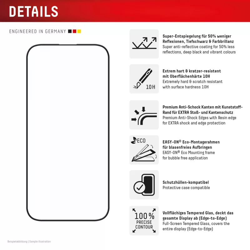 Displex Premium Anti-Reflex ekrāna aizsargs (pretatstarojošs pilna pārklājuma, 10H) Apple iPhone 16 Pro Max, Eco montāžas rāmis, pilns pārklājums