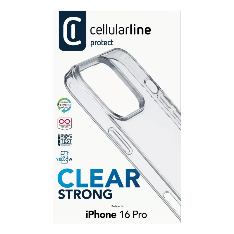 Cellularline Clear Strong - iPhone 16 Pro cietais maciņš ar gumijotām malām