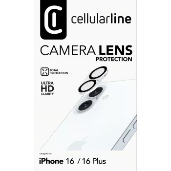 Cellularline kameras objektīvs - iPhone 16 aizsardzība Caurspīdīga Pret skrāpējumiem Triecienizturīga