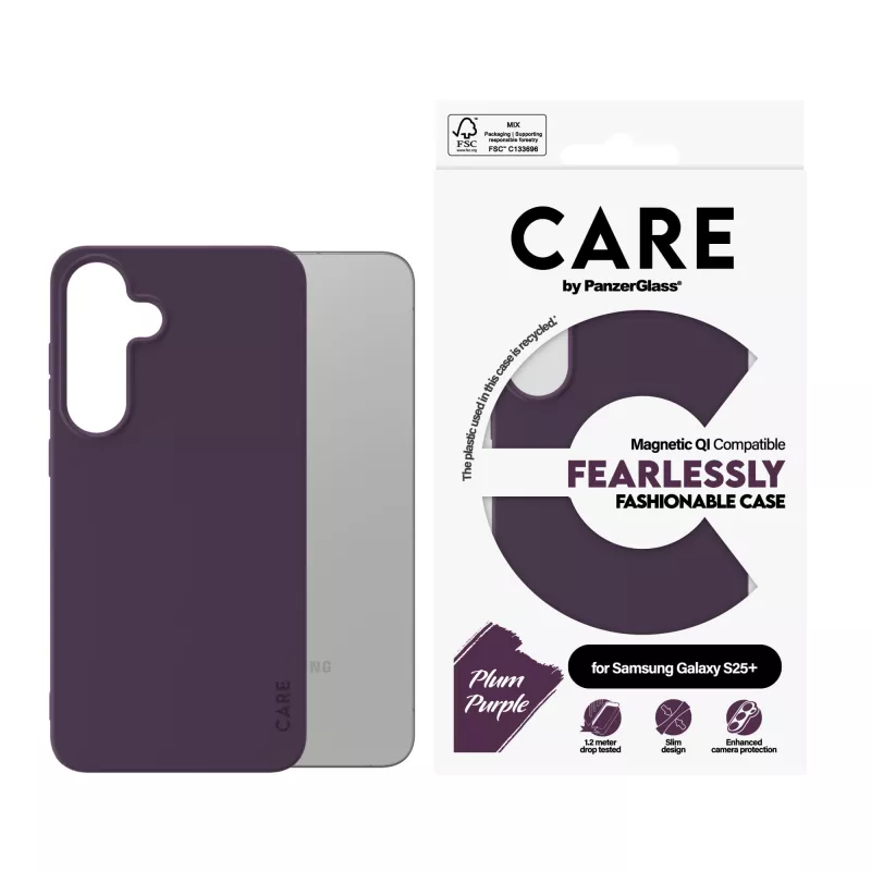 PanzerGlass CARE™ by ® Case Plum violeta vāciņš ar Qi saderību Samsung Galaxy S25+