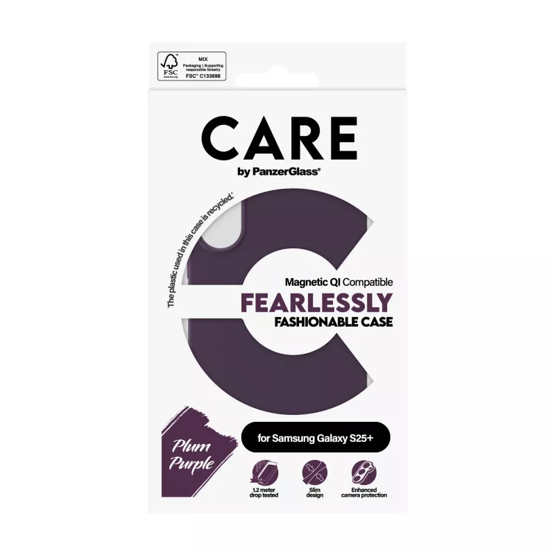 PanzerGlass CARE™ by ® Case Plum violeta vāciņš ar Qi saderību Samsung Galaxy S25+