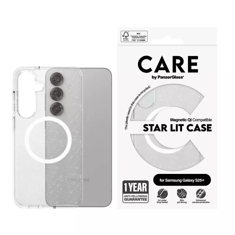 PanzerGlass CARE™ by ® Urban Combat Case Star Lit w. balta Qi saderīgs Samsung Galaxy S25+