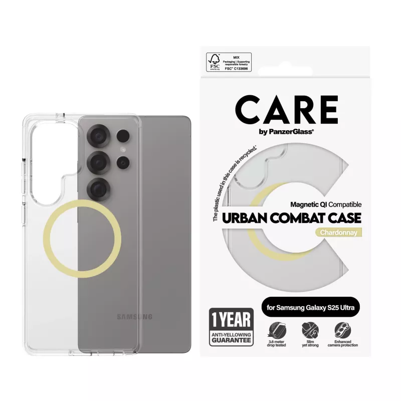 PanzerGlass CARE™ by ® Urban Combat Case Caurspīdīgs ar Chardonnay Qi saderīgs Samsung Galaxy S25 Ultra
