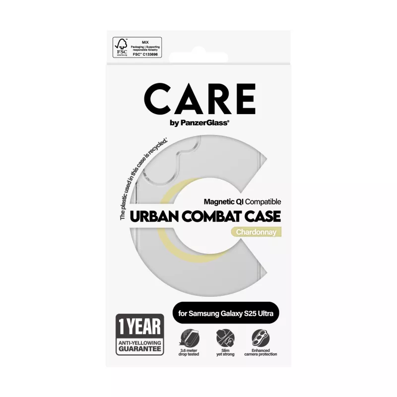 PanzerGlass CARE™ by ® Urban Combat Case Caurspīdīgs ar Chardonnay Qi saderīgs Samsung Galaxy S25 Ultra