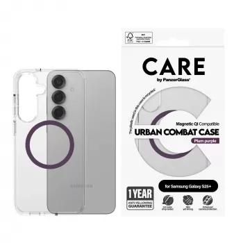 PanzerGlass CARE Urban Combat caurspīdīgs maciņš Plum Purple Qi Samsung Galaxy S25+