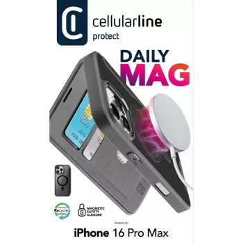 Cellularline Daily Mag - iPhone 16 Pro Max vāciņš-grāmatiņa ar puscaurskatāmu cieto aizmuguri, saderīgs ar MagSafe® ekosistēmu