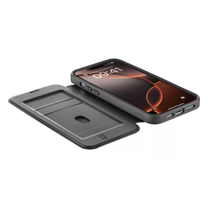 Cellularline Daily Mag - iPhone 16 Pro Max vāciņš-grāmatiņa ar puscaurskatāmu cieto aizmuguri, saderīgs ar MagSafe® ekosistēmu