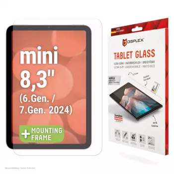 Displex ekrāna aizsargs (9H) Apple iPad mini 8,3'' (6. paaudze/7. paaudze 2024), EASY-ON® Eco montāžas rāmis, izturīgs pret skrāpējumiem