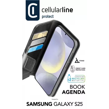 Folio Case Cellularline Galaxy S25 16,1 cm Melns ar 3 karšu kabatām