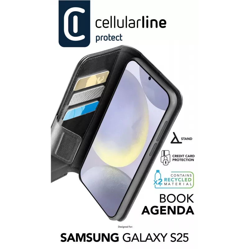 Folio Case Cellularline Galaxy S25 16,1 cm Melns ar 3 karšu kabatām