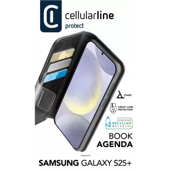Cellularline Book Agenda - Galaxy S25+ ādas efekta grāmatiņas vāciņš ar magnētisko aizdari