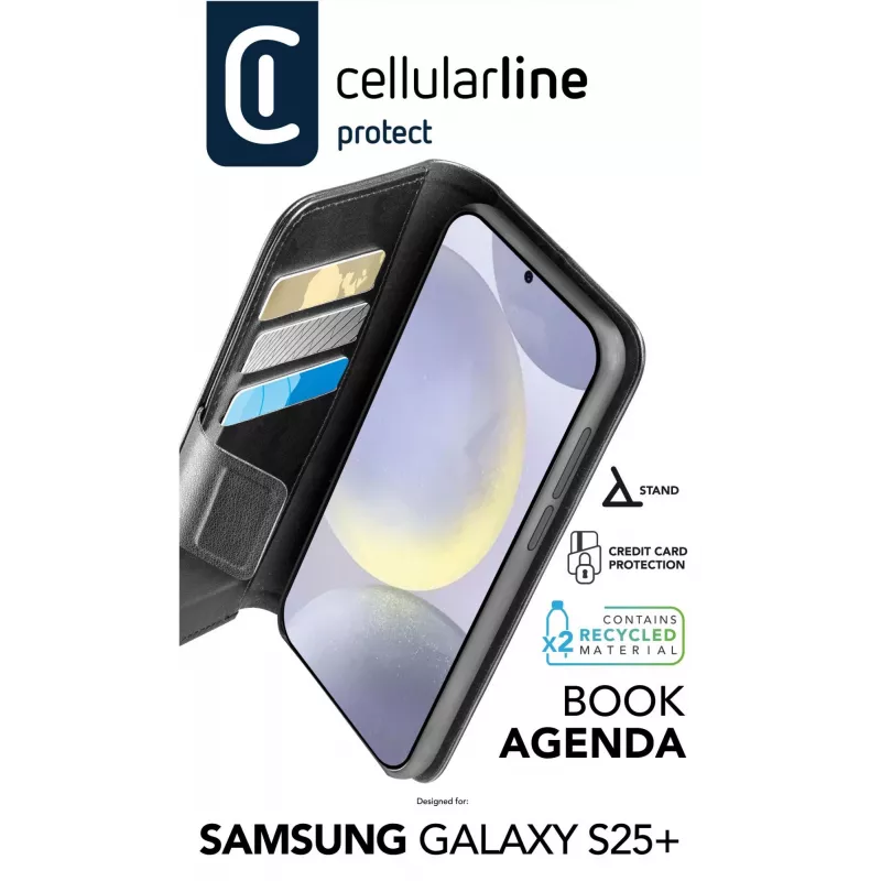 Cellularline Book Agenda - Galaxy S25+ ādas efekta grāmatiņas vāciņš ar magnētisko aizdari
