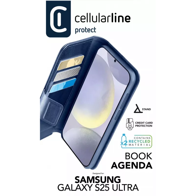 Cellularline Book Agenda - Galaxy S25 Ultra ādas efekta grāmatveida vāciņš ar magnētisku aizdari