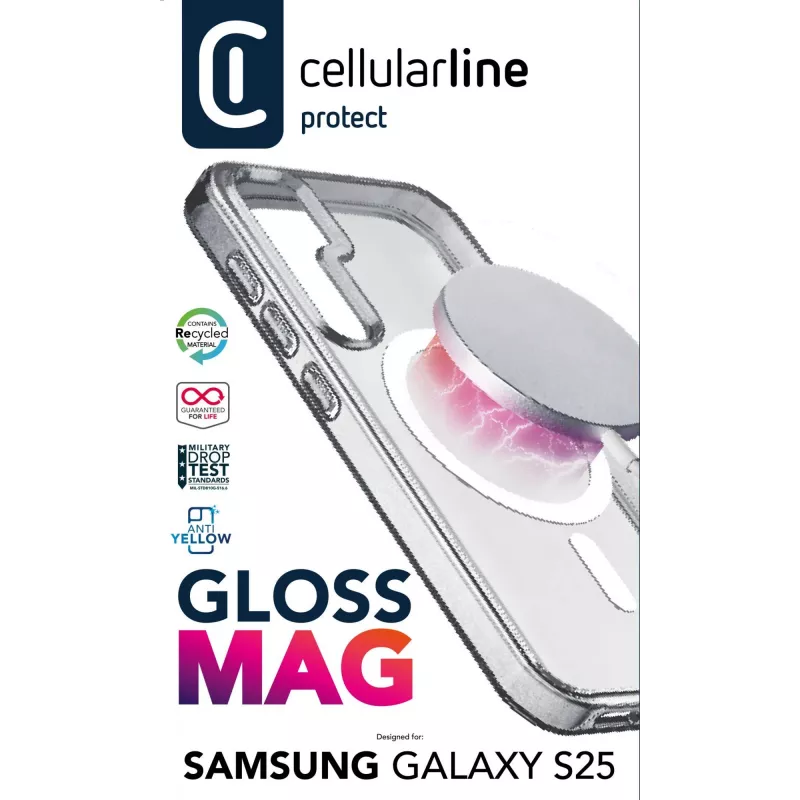 Cellularline Gloss Mag - Galaxy S25 Magnetic case for charging and attaching to the MagSafe charger