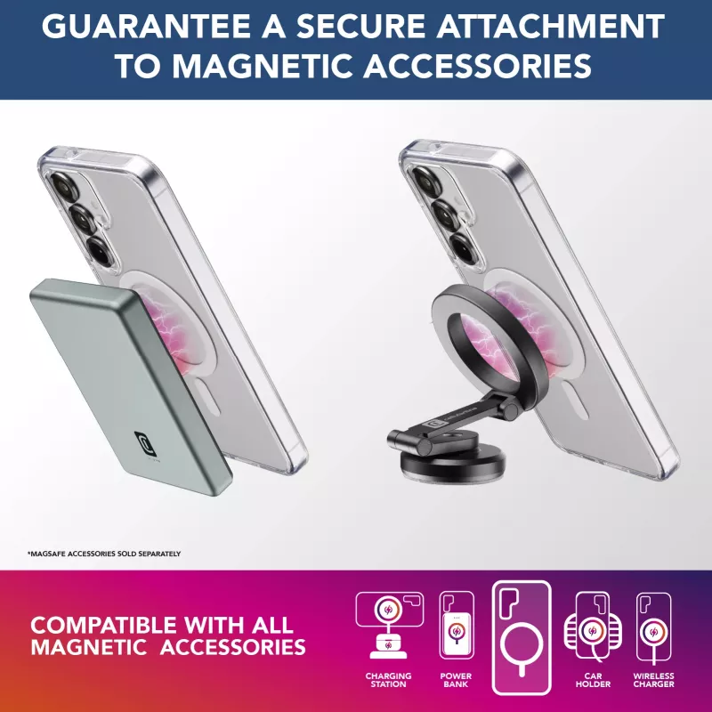 Cellularline Gloss Mag - Galaxy S25 Magnetic case for charging and attaching to the MagSafe charger