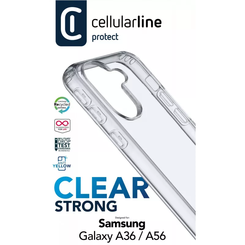 Cellularline Clear Protect - Galaxy A36/A56 ciets vāciņš ar gumijas malām