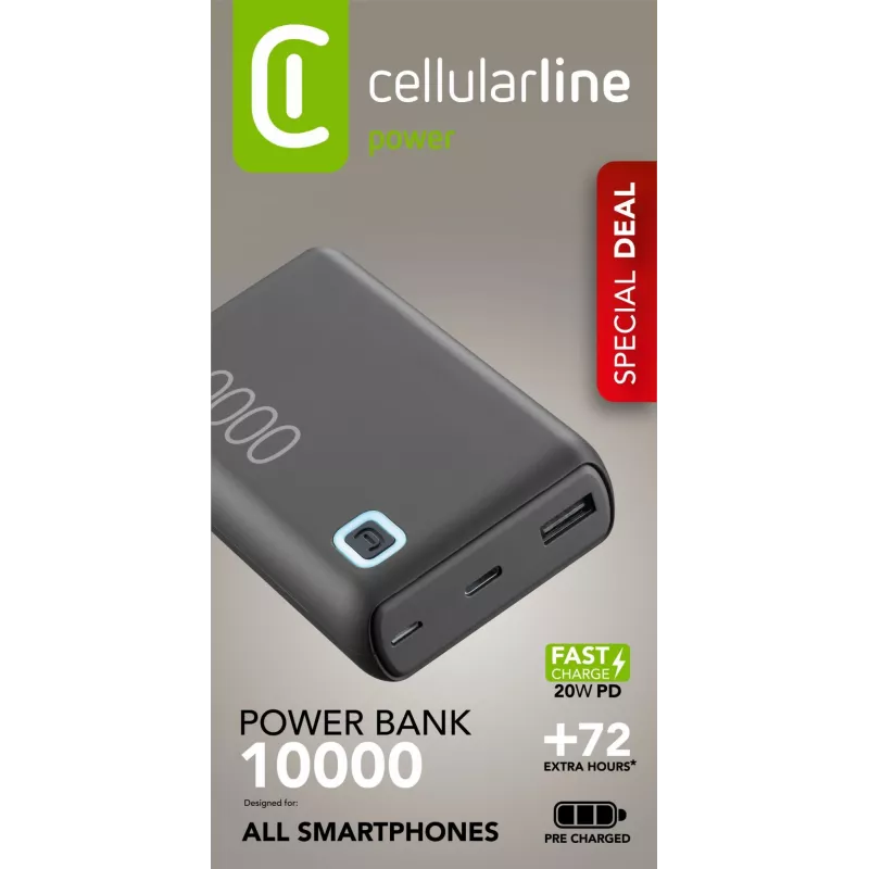 Cellularline ESSENCE TURBO 10000 pārnēsājamais lādētājs 10000 mAh Power Delivery 20W