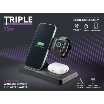 Tech Pop mobilās ierīces uzlādes dokstacija Smartwatch/Smartphone Melna