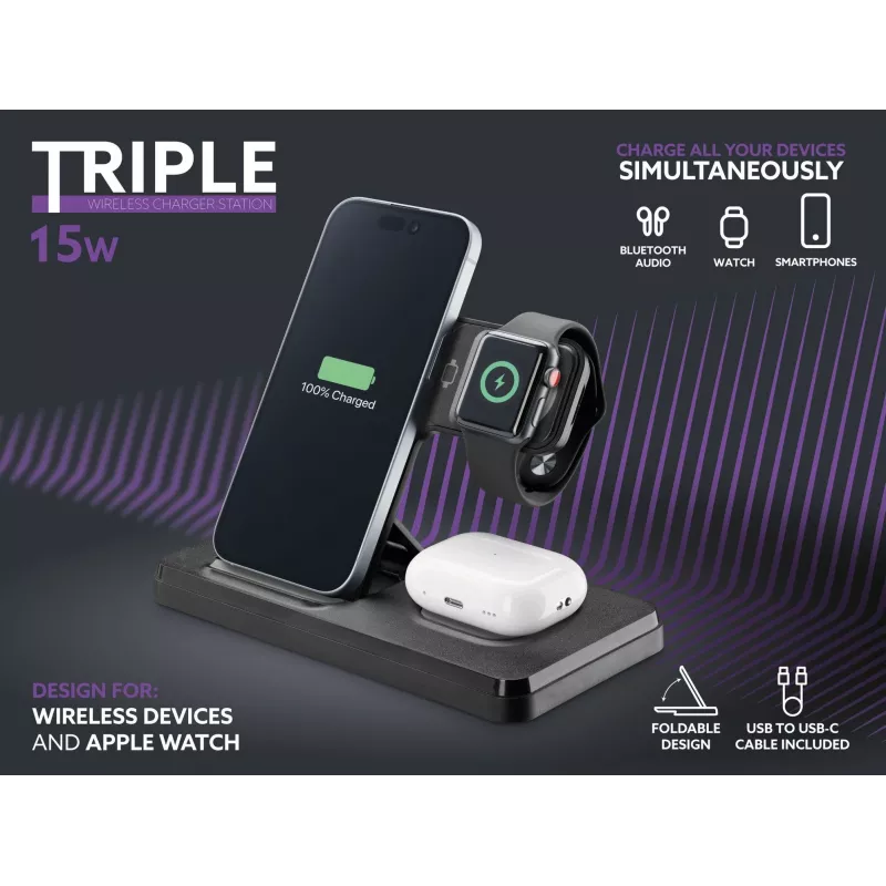 Tech Pop mobilās ierīces uzlādes dokstacija Smartwatch/Smartphone Melna