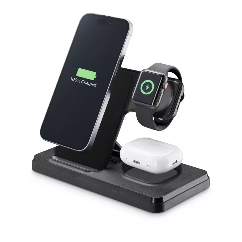 Tech Pop mobilās ierīces uzlādes dokstacija Smartwatch/Smartphone Melna