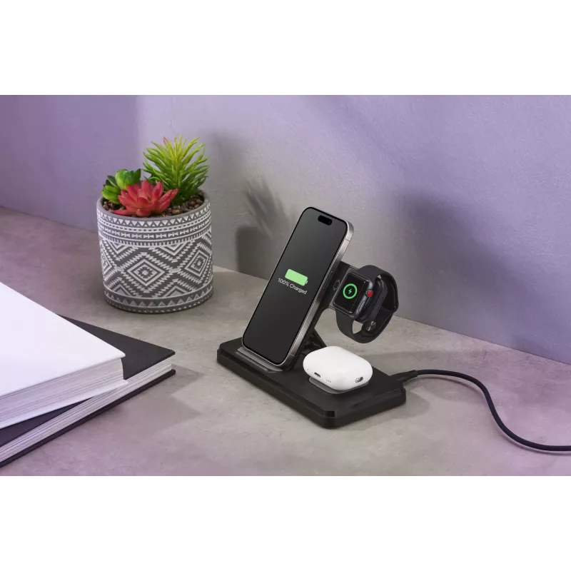 Tech Pop mobilās ierīces uzlādes dokstacija Smartwatch/Smartphone Melna