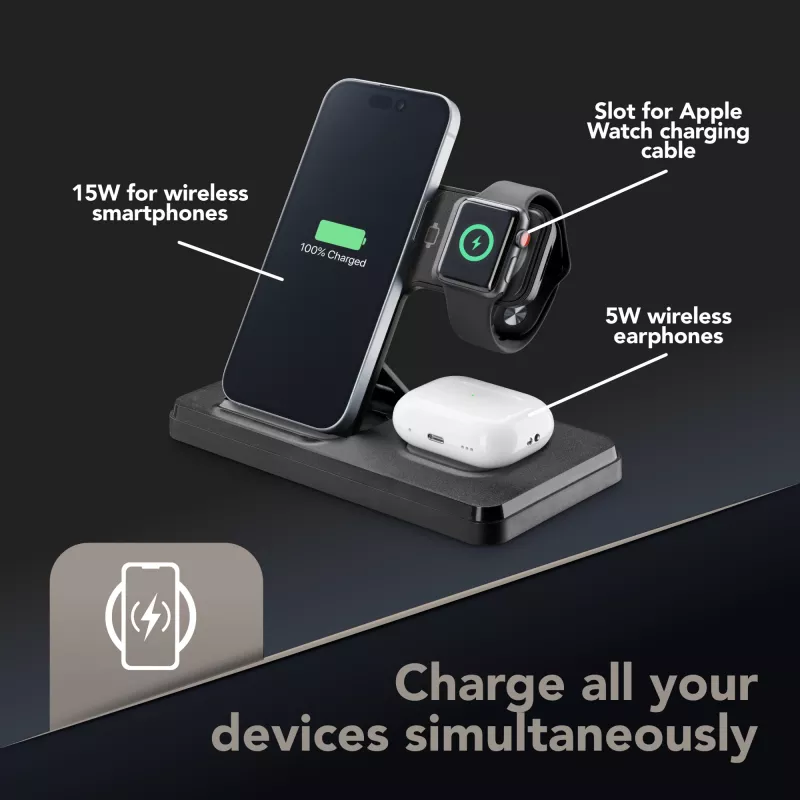 Tech Pop mobilās ierīces uzlādes dokstacija Smartwatch/Smartphone Melna